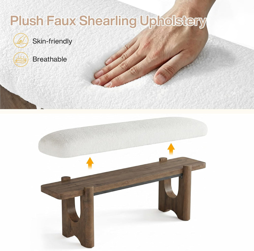 Tribesigns 64" End of Bed Bench with Faux Shearling Cushion | Plush Padd...