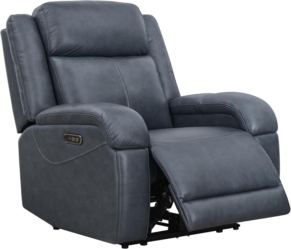Watson & Whitely Genuine Leather Wall Hugger Power Recliner, Navy Blue