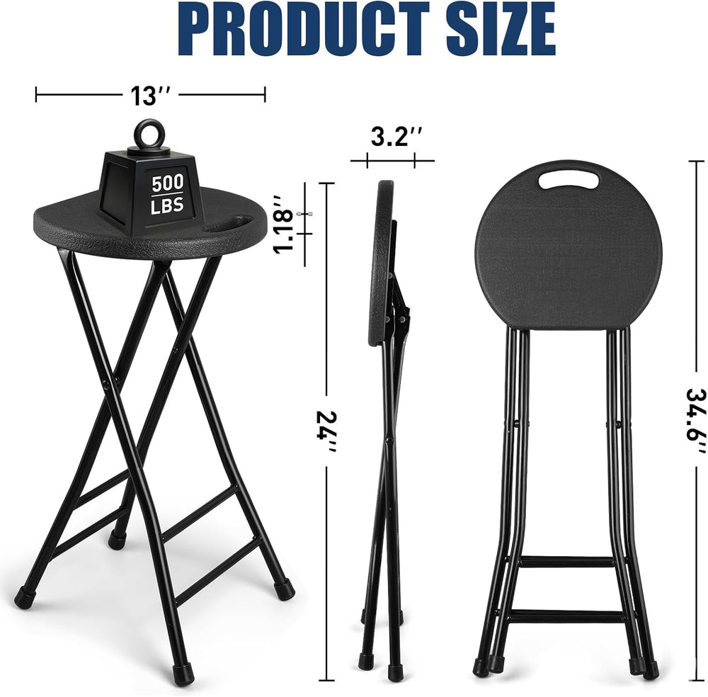Folding Stool, Black 24 Inch Foldable Bar Stool with Handle | Folding Extra S...