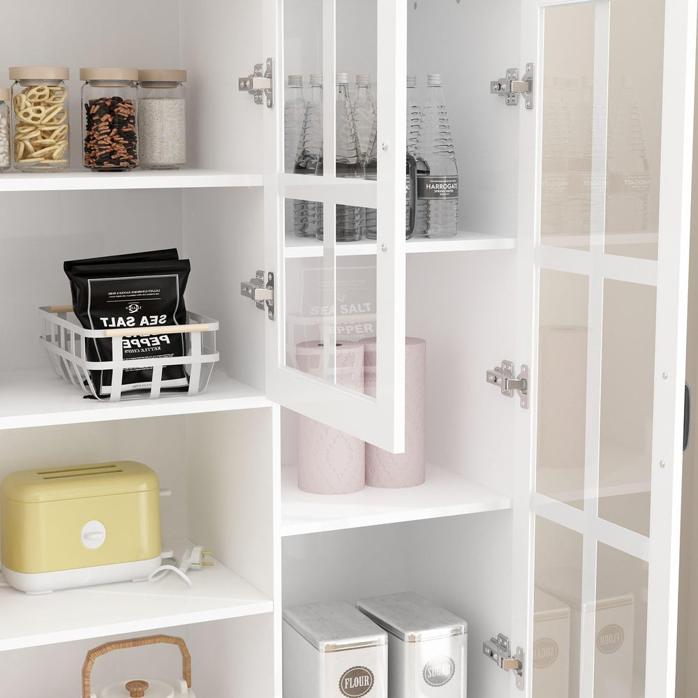 MOUMON Large Kitchen Hutch Storage Cabinet with Adjustable Shelves & Glas...