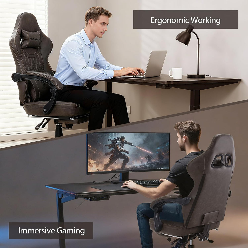Dowinx Gaming Chair Breathable PU Leather Gamer Chair with Footrest Massage L...