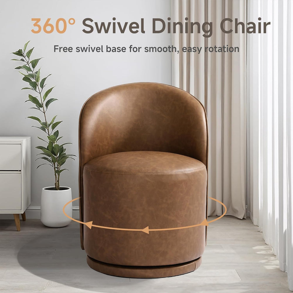 Swivel Barrel Dining Chairs, Faux Leather Upholstered Round Dining Chairs, 36...