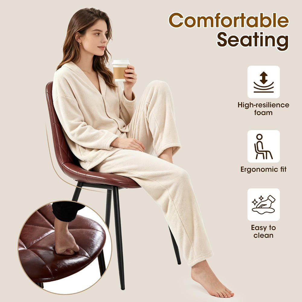 Set of 4 Brown Dining Chairs – Modern Armless Kitchen & Dining Chairs, Fa...