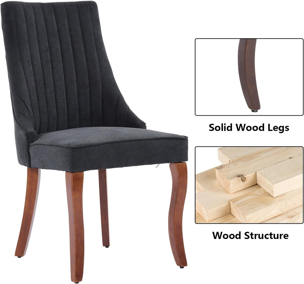 Aoowow Linen Upholstered Black Dining Chairs Set of 2,Farmhouse Channel Tufte...