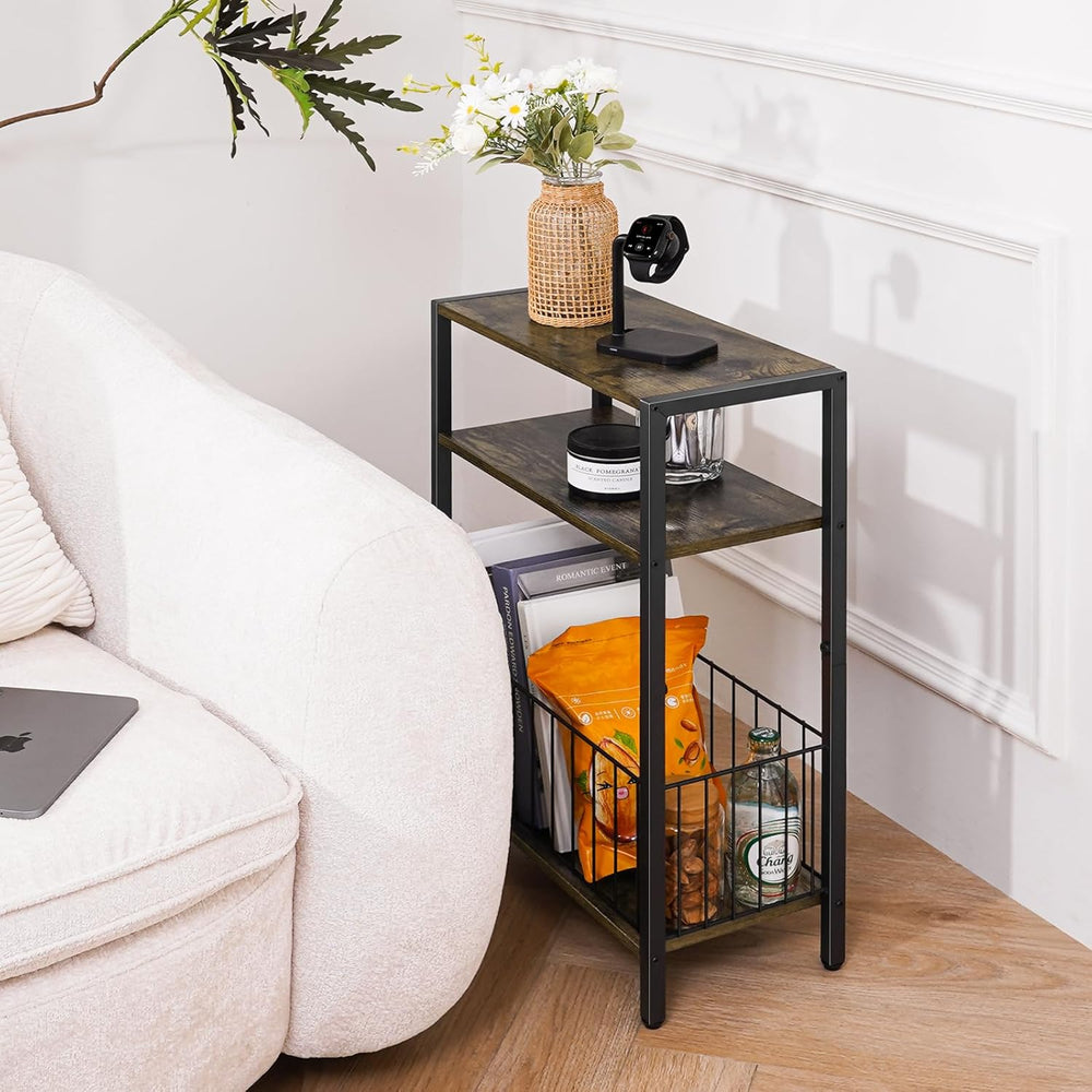 Yoobure Narrow Side Table with Storage Basket, Small End Table for Small Spac...