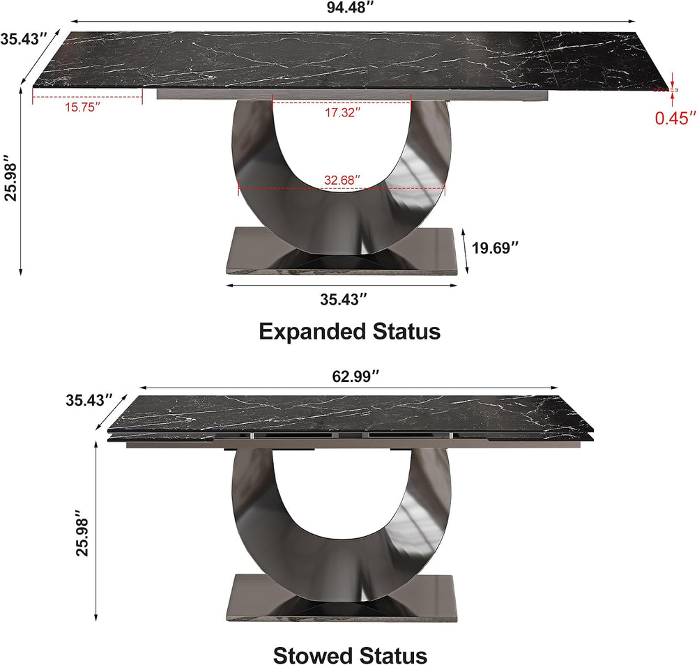 Modern Expandable Dining Table 62.99" to 94.48", 6-10" Marble ...
