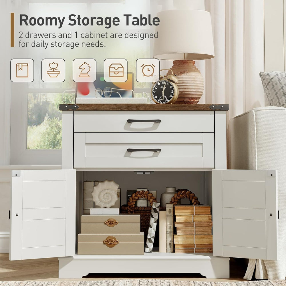 RALGEND Farmhouse End Table Set of 3, with Charging Station, 24'' Sof...