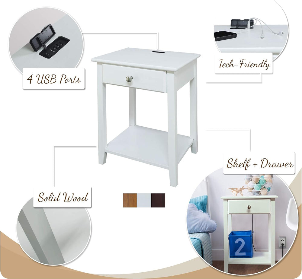 Casual Home Owl Night Stand with USB Port Charging Station and Drawer, 17.5&q...
