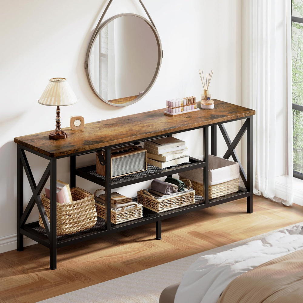 Gizoon 59.8" Industrial TV Stand for 55-65 Inch TVs, Rustic Brown, 3-Tie...