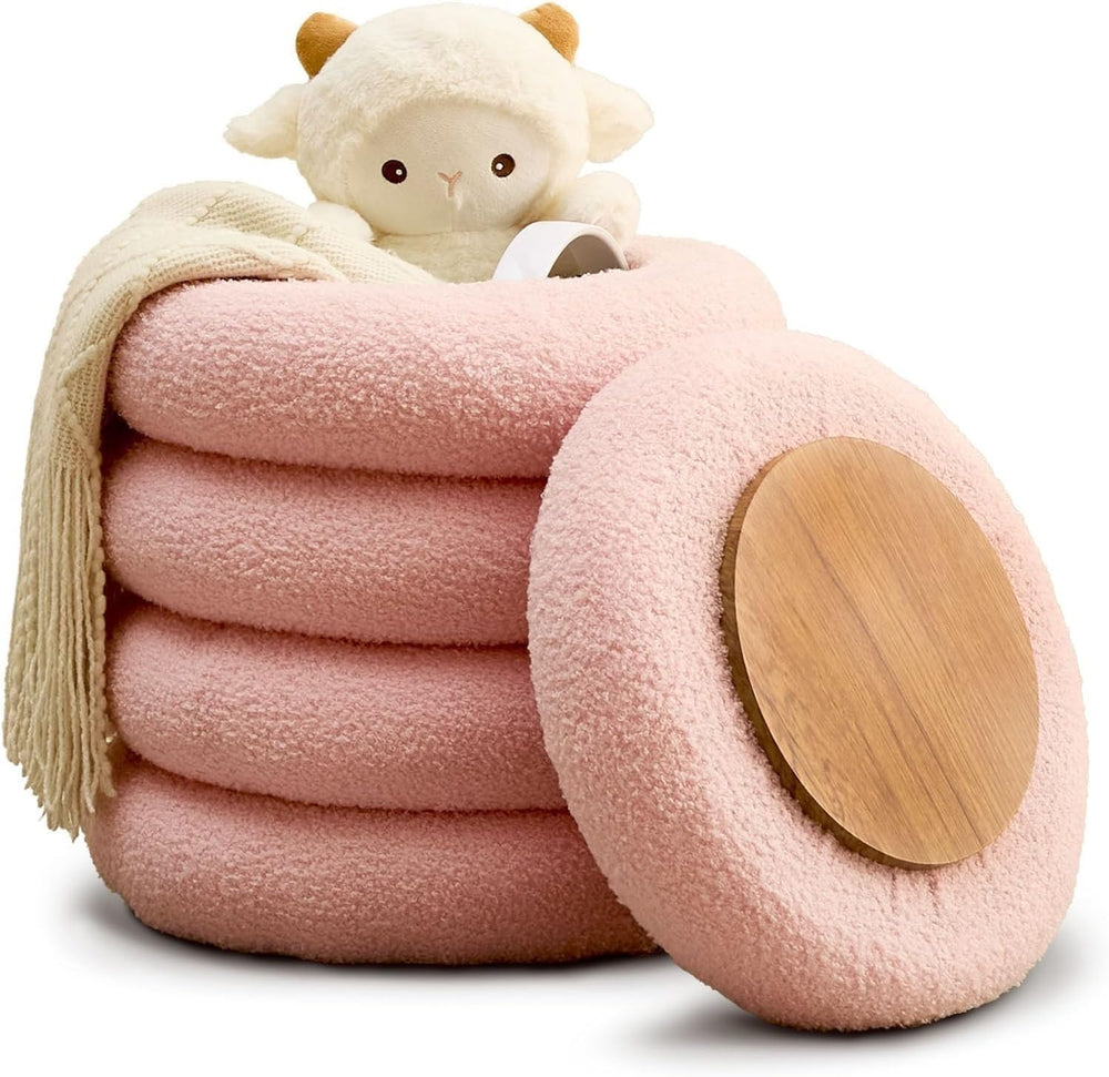 Round Storage, Footstool, Dressing Stool with flip Tray, Home Decoration Make...