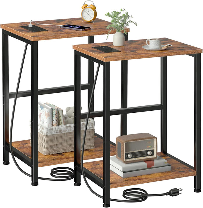LOAKEKEL Small End Tables Set of 2, Side Table with Charging Station