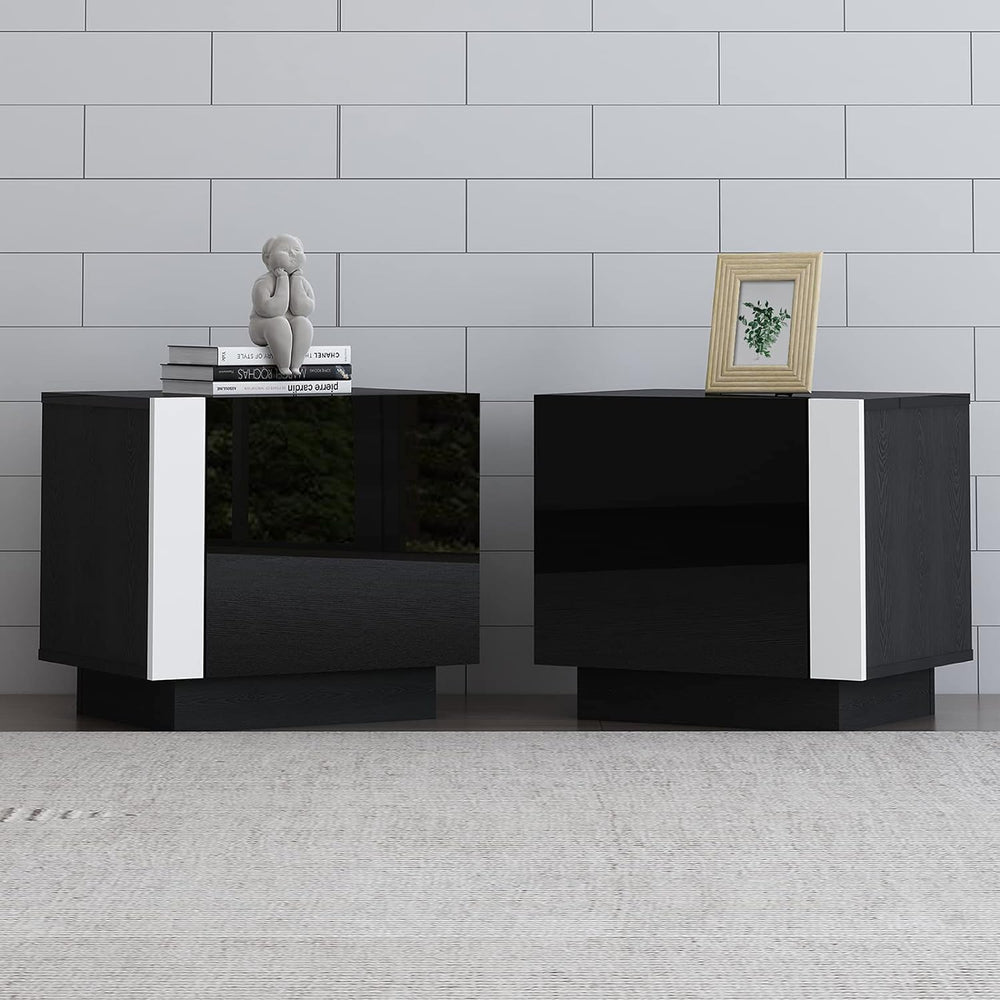 AMERLIFE 2PCS Entertainment Center Side Table Set with Storage, Modern High G...
