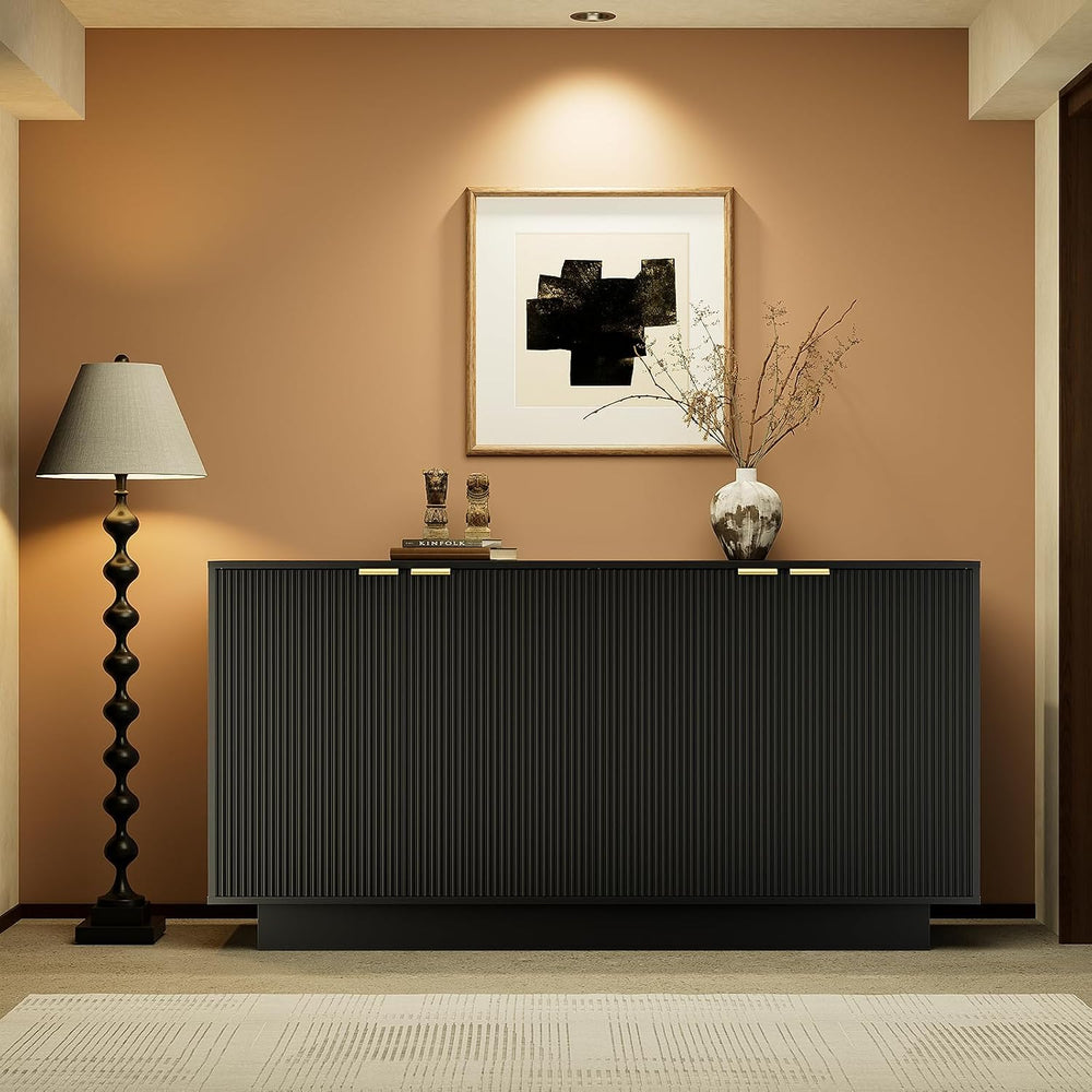63" Fluted Buffet Cabinet, Credenza Storage Cabinet with Adjustable Shelf