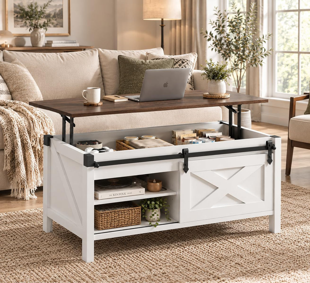 WLIVE Lift Top Coffee Table with Large Storage for Living Room 39.4", White