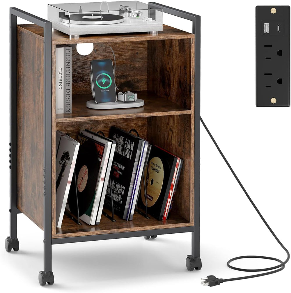 LOKO Record Player Stand with Charging Station, 3-Tier Vinyl Turntable Stand ...