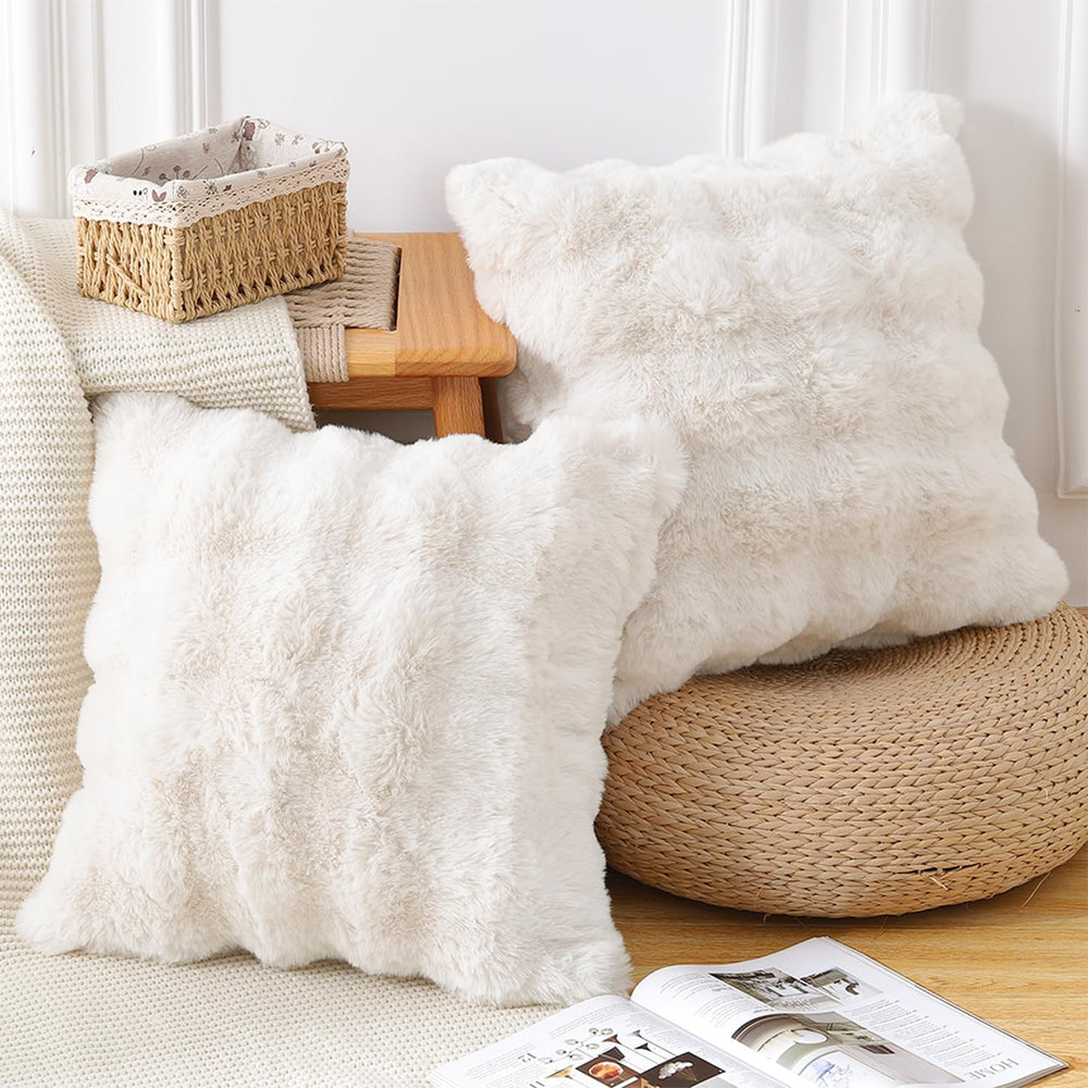 MADIZZ Pack of 2 Thick Plush Faux Wool Throw Pillow Covers Soft Boho Throw Pi...