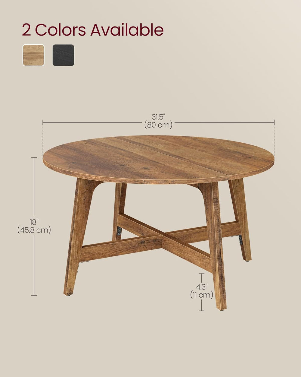 VASAGLE MAEZO Collection - Round Coffee Table, 31.5-Inch Center Table, Tapere...