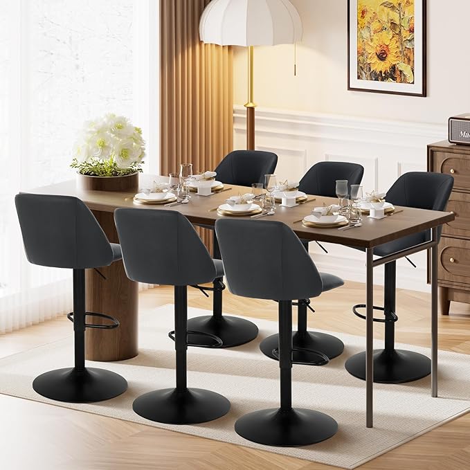 COLAMY Bar Stools Set of 2, Modern Swivel Bar Chairs, Adjustable PU Leather U...
