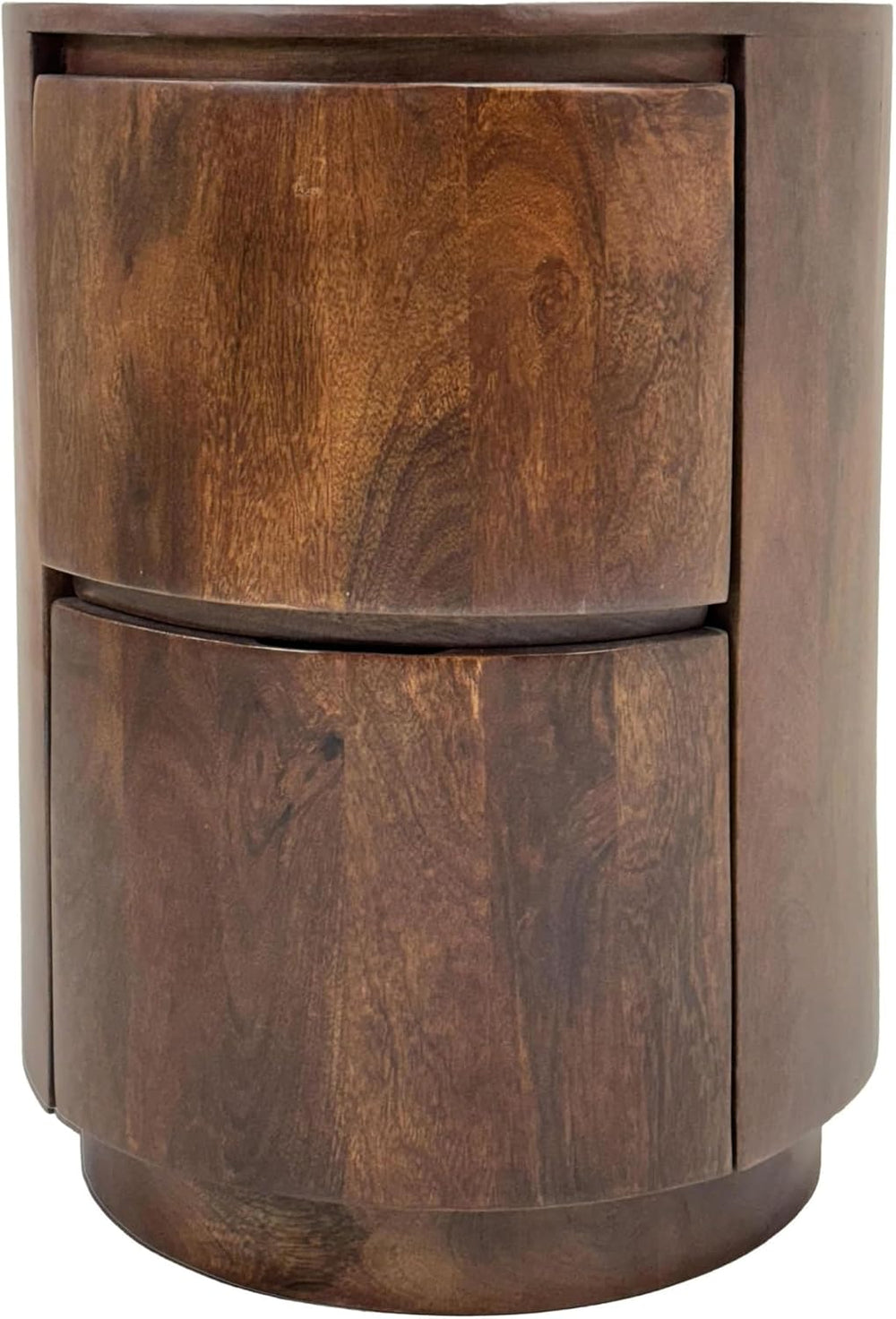 24" Chestnut Solid Wood Round Drum End Table with Two Drawers
