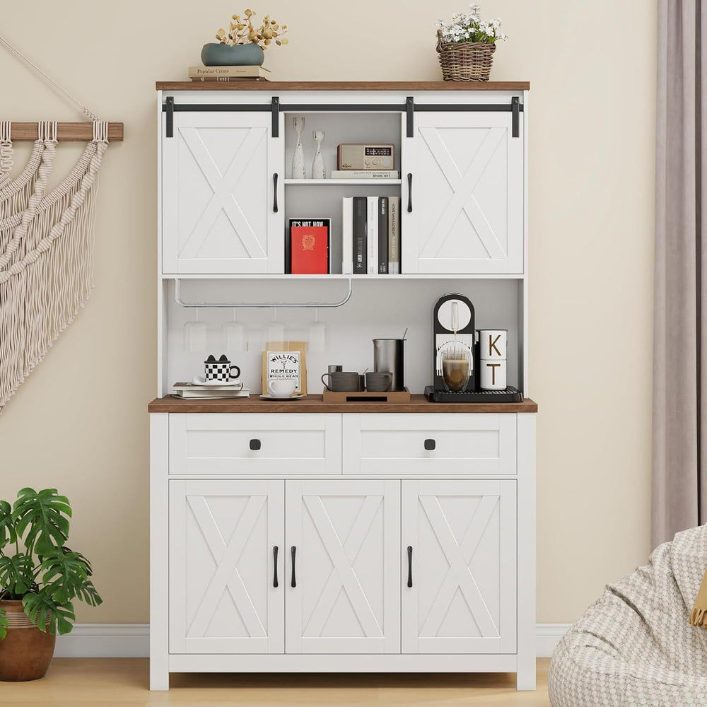 Vabches 67.7 Inch Farmhouse Pantry Storage Cabinet with Sliding Barn Doors, 2...
