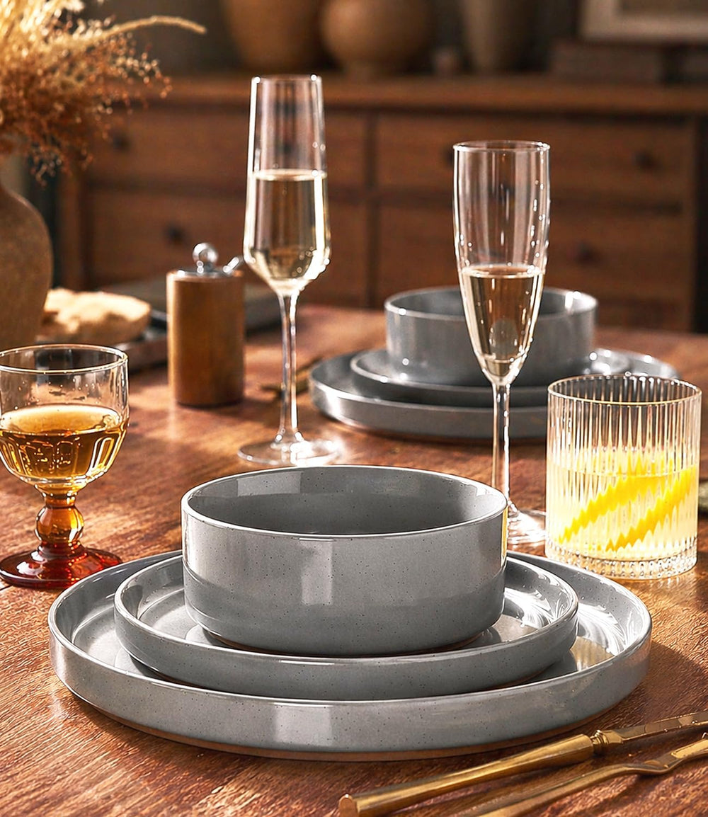 AmorArc Stoneware Dinnerware Sets for 4,12Pcs Plates and Bowls Set
