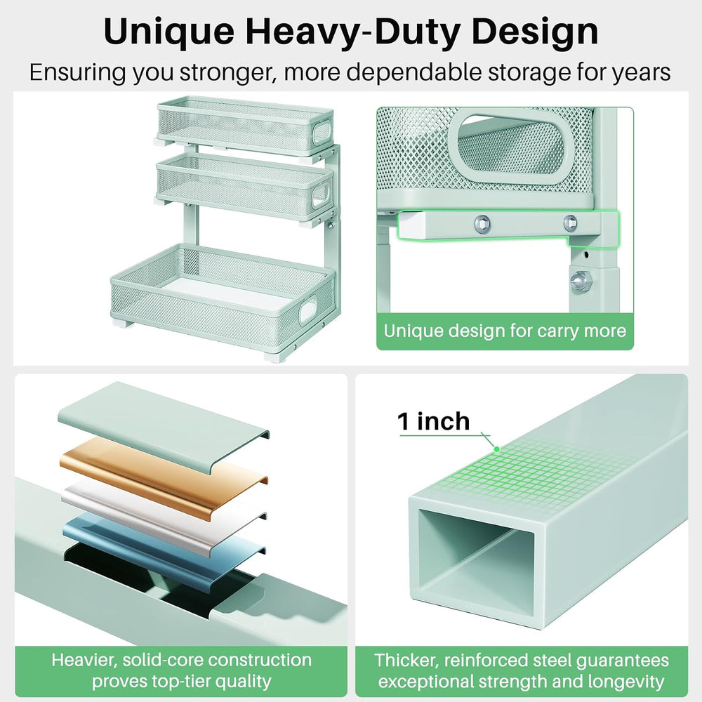 Under Sink Organizer, 2-Pack 3-Tier Height Adjustable Thickened Metal Pull ou...