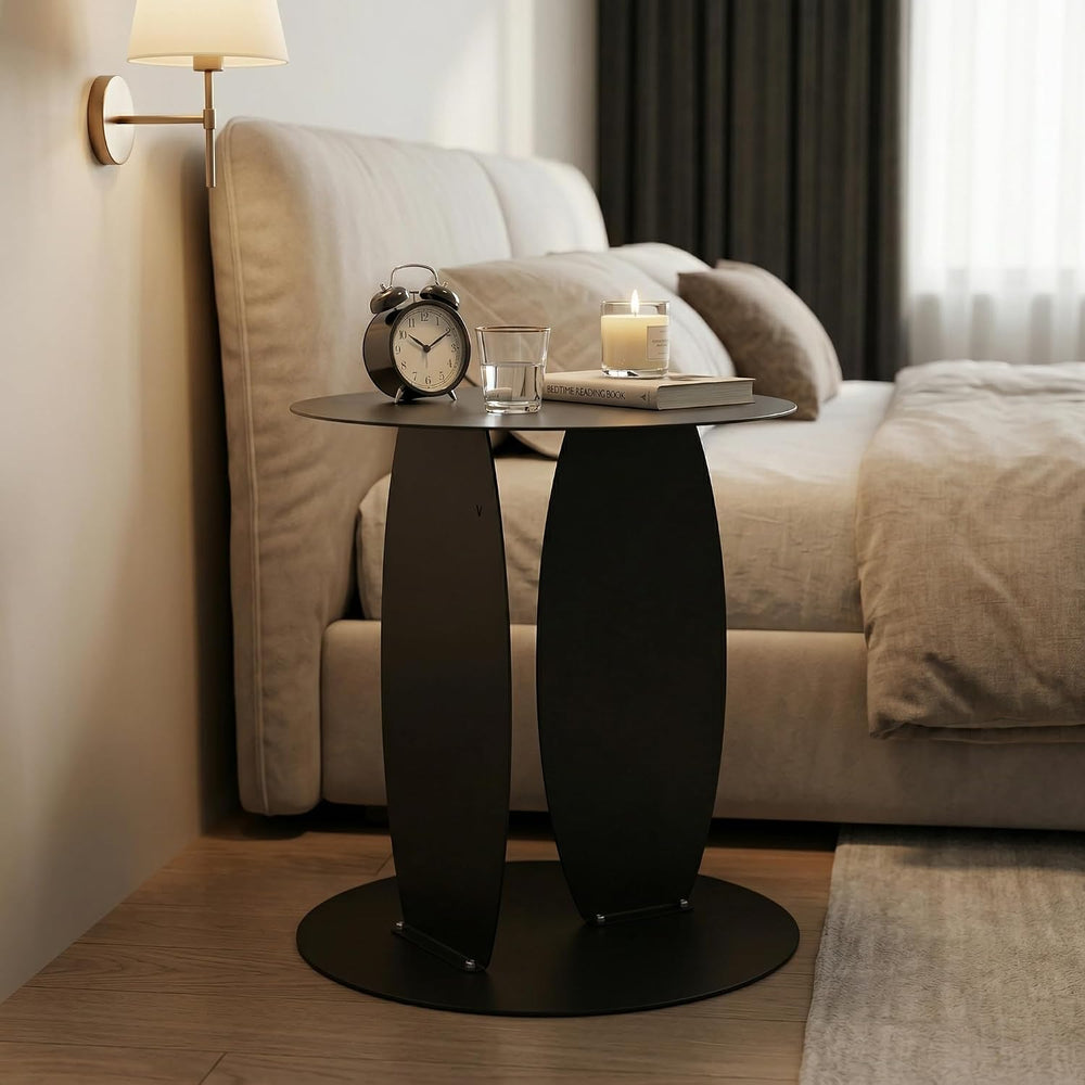 VEYRA Minimalist Round Metal End Table, 16.54" Accent Side Table, Heavy-...