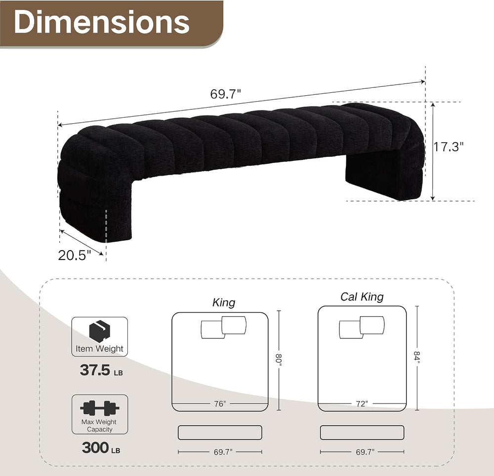 Shoe Bench for Entryway, 69.7''W Modern End of Bed Bench Long Ottoman...