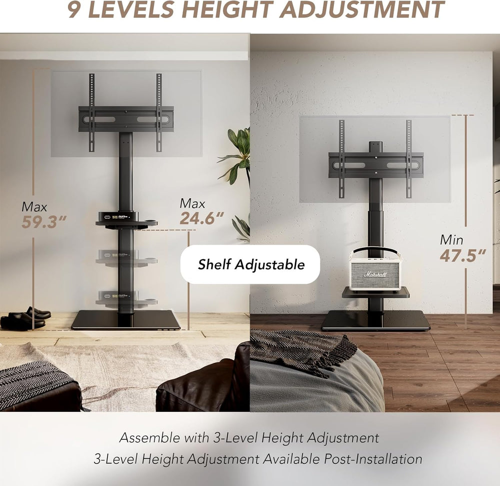 AX WABER Universal Floor TV Stand with Mount 70 Degree Swivel 9 Level Height ...