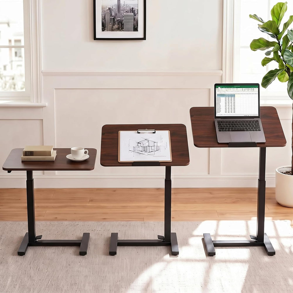 Overbed Bedside Table with Wheels, Foldable Rolling Desk Adjustable Height