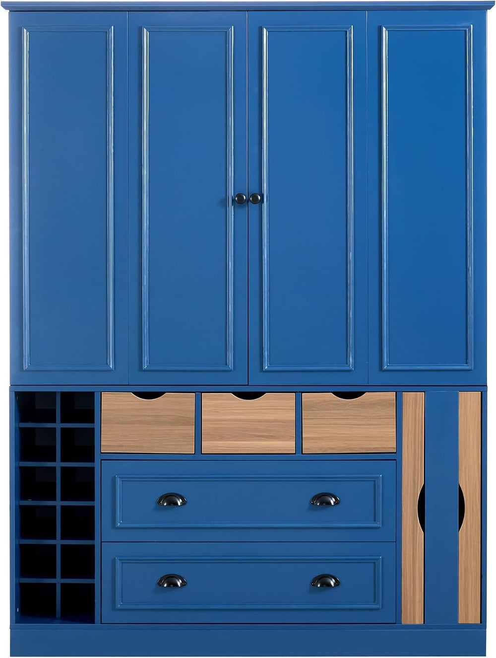Large Kitchen Pantry Cabinet with 4 Foldable Doors and Storage Shelves, Farmh...