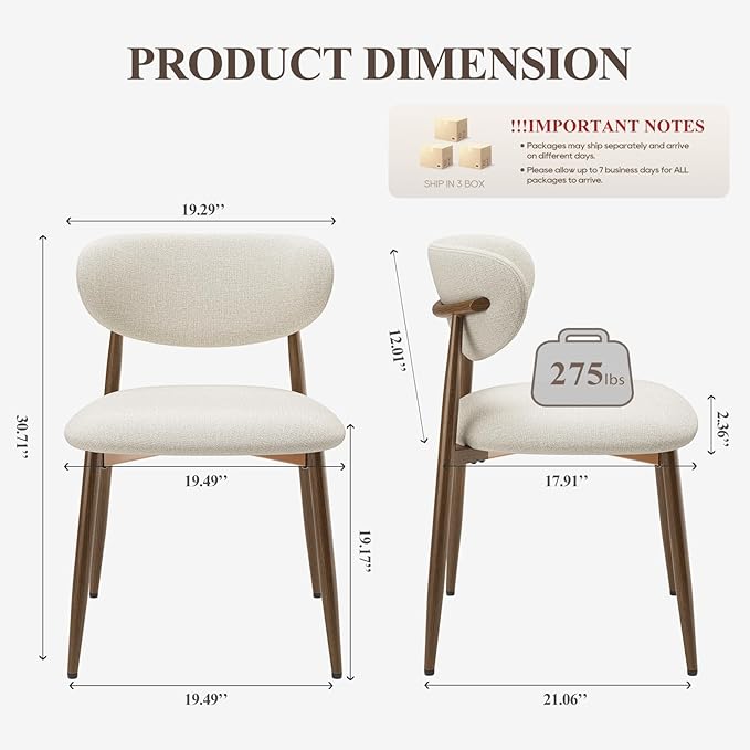 Dining Chairs Set of 6, Upholstered Dining Room Chairs with Metal Legs and An...