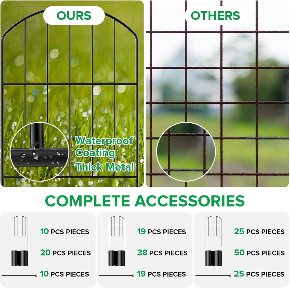 VANCASTLE Decorative Garden Fence 25 Panels, Total 26ft (L) x 24in (H) Rustpr...