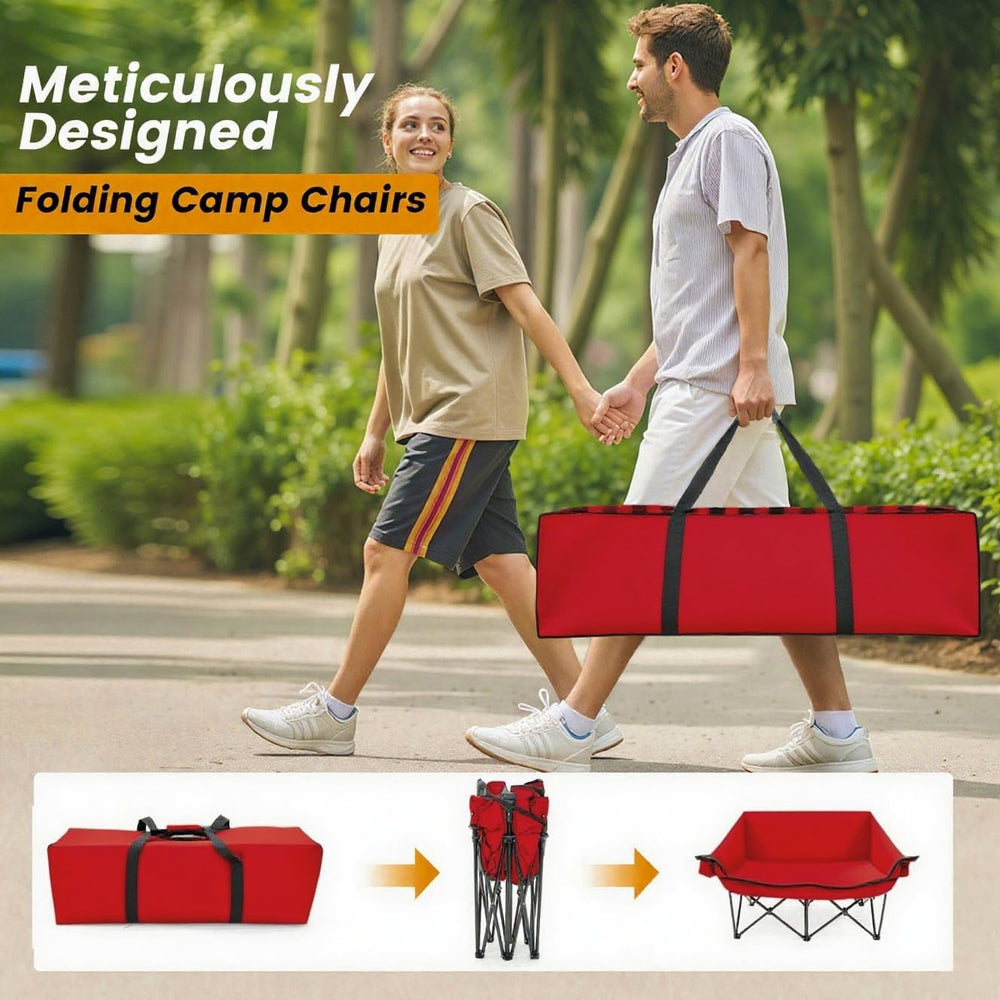 Heated Double Camping Chair, Padded Camping Couch with 3 Heat Levels and 4 He...