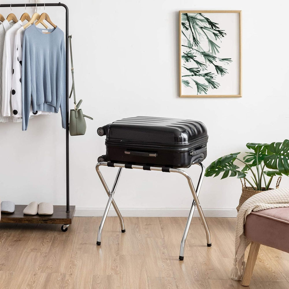 Tangkula Chrome Luggage Rack for Guest Room, No Assembly Required, Folding Me...