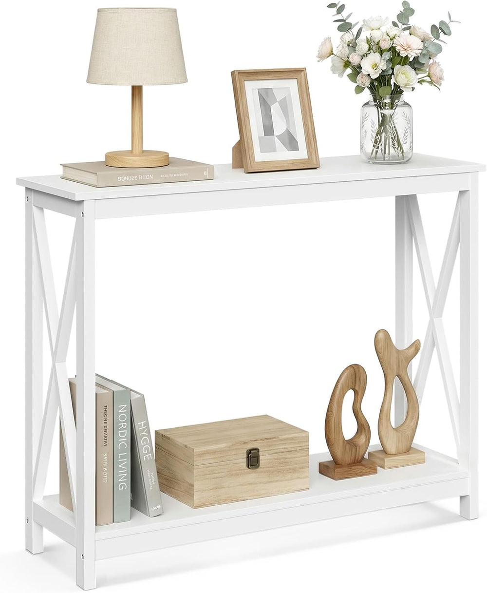 SUPER DEAL Console Table 39.5”, 2-Tier Narrow Sofa Side Table with Storage Sh...
