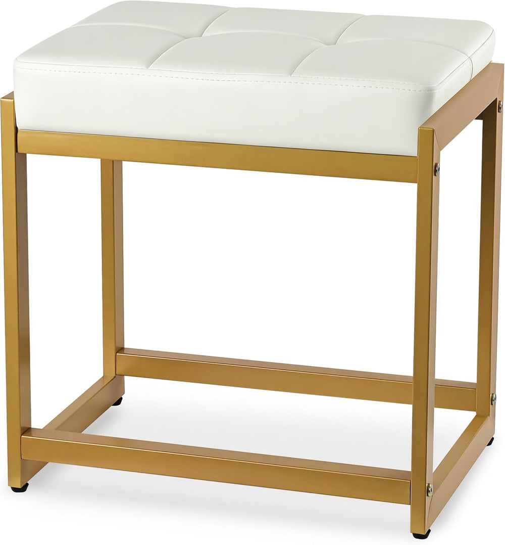 Vanity Stool, Vanity Chair Stools with Reinforced Metal Legs, Faux Leather Up...