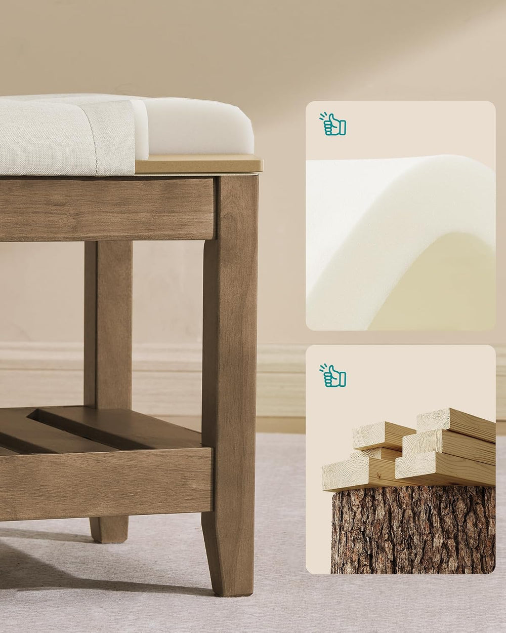 SONGMICS Storage Ottoman with Solid Wood Frame, 42.9 x 15.7 x 17.7 Inches | U...