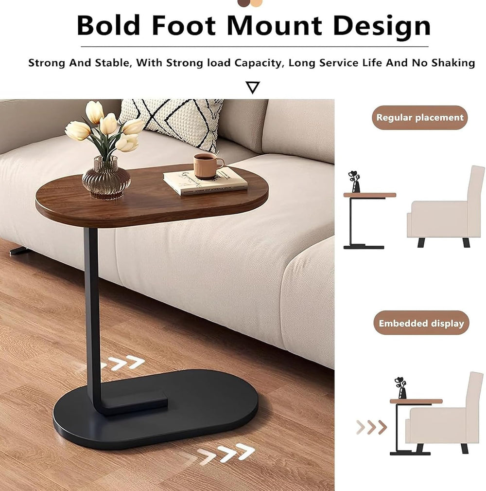 Small Side Table End Table, C-Shaped Wood Coffee Table TV Tray for Eating Cou...