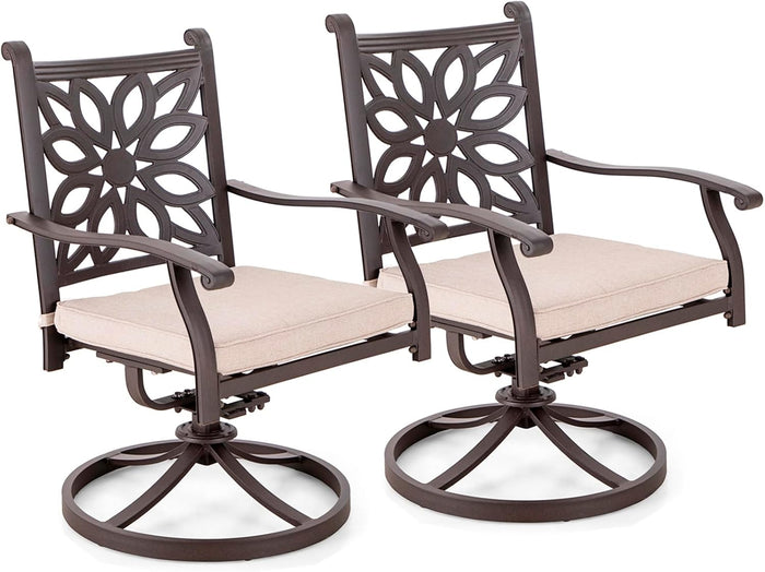 Sophia & William Patio Dining Set, Cast Aluminum, Swivel Chairs, Brown