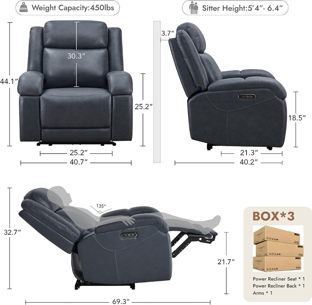 Watson & Whitely Oversized Genuine Leather Power Recliner Chairs for Big ...