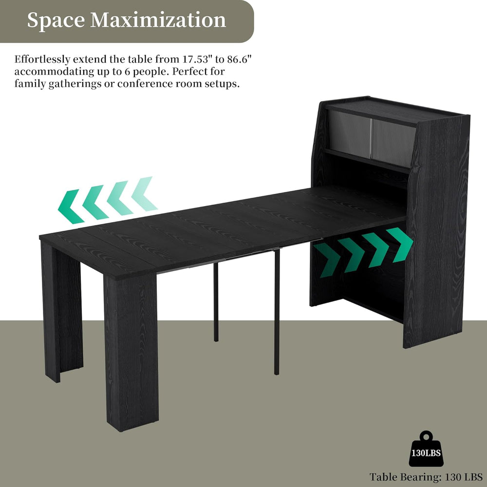 HIPIHOM 86.6" Extendable Dining Table for 4-6, MDF, Storage Cabinet | Re...