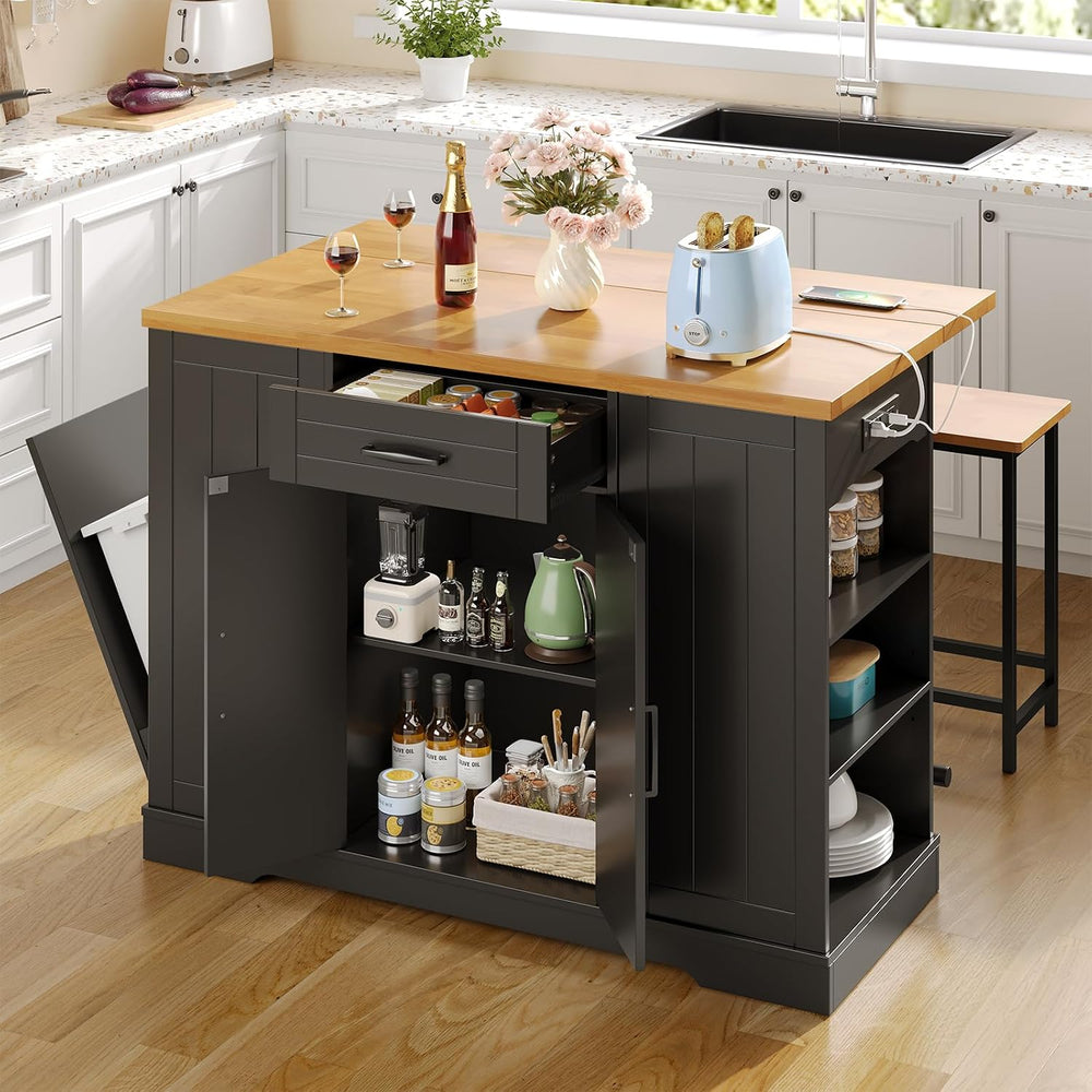 47" Kitchen Island with Seating, Include 2 Chairs, Black | Stationary Is...