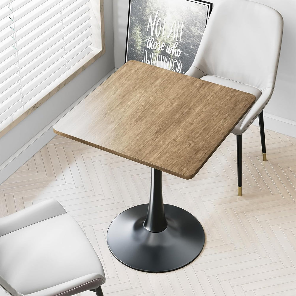 Walnut Square Tulip Table for 2, 24 Inch Small Dining Table with Metal Pedest...