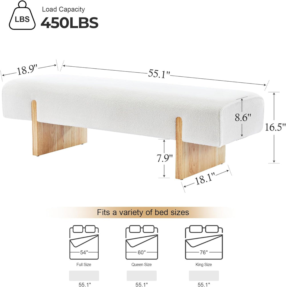 ONEVOG 55" End of Bed Bench with Upholstered Cushion & Natural Solid...