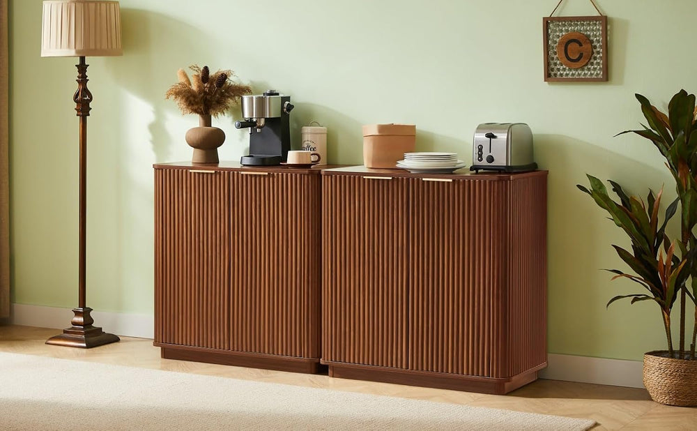 Buffet Cabinet with Curved Wave Design, Multi-Functional Sideboard with Adjus...