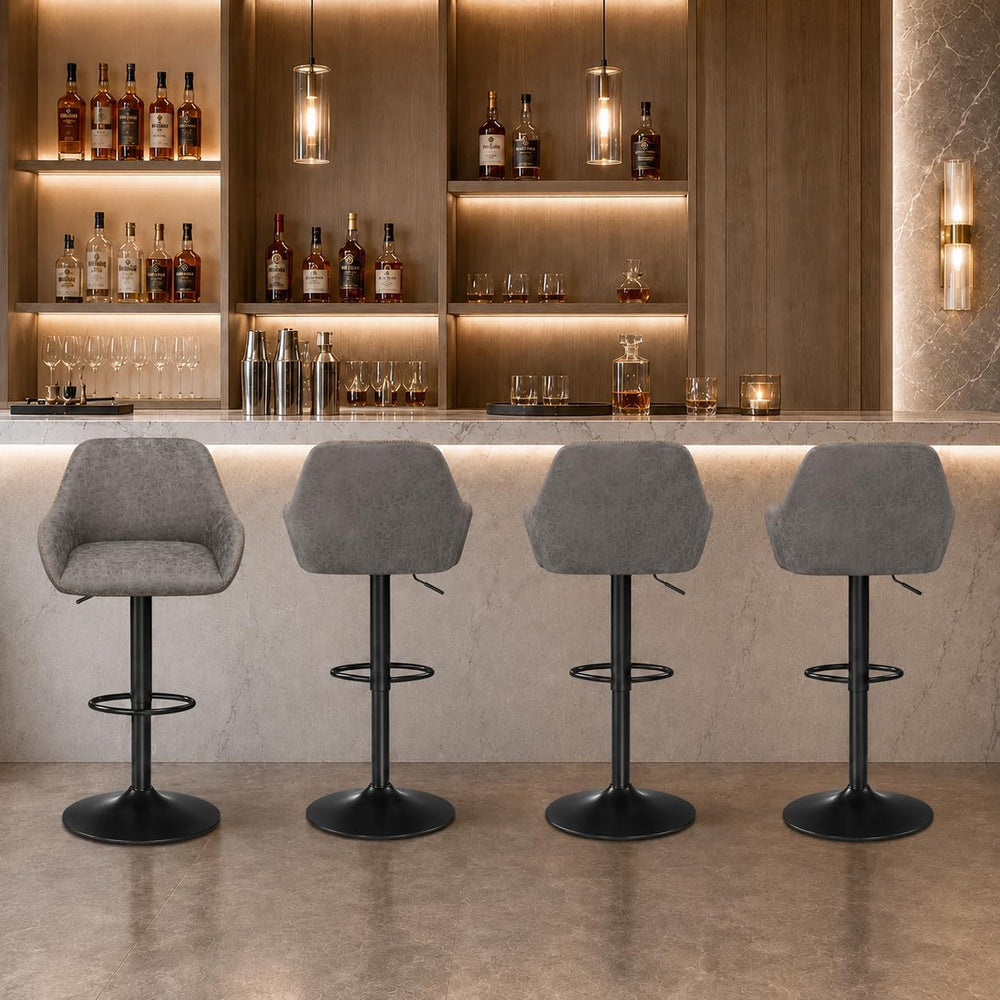 Yaheetech Bar Stools Set of 4, Adjustable Swivel PU Leather, Gray
