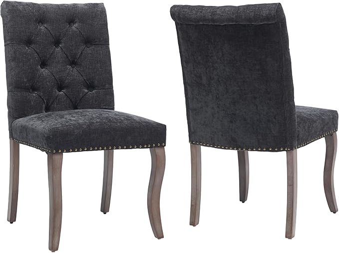 Upholstered Tufted Chenille Dining Side Chairs, Armless Nailhead Trim Chairs ...