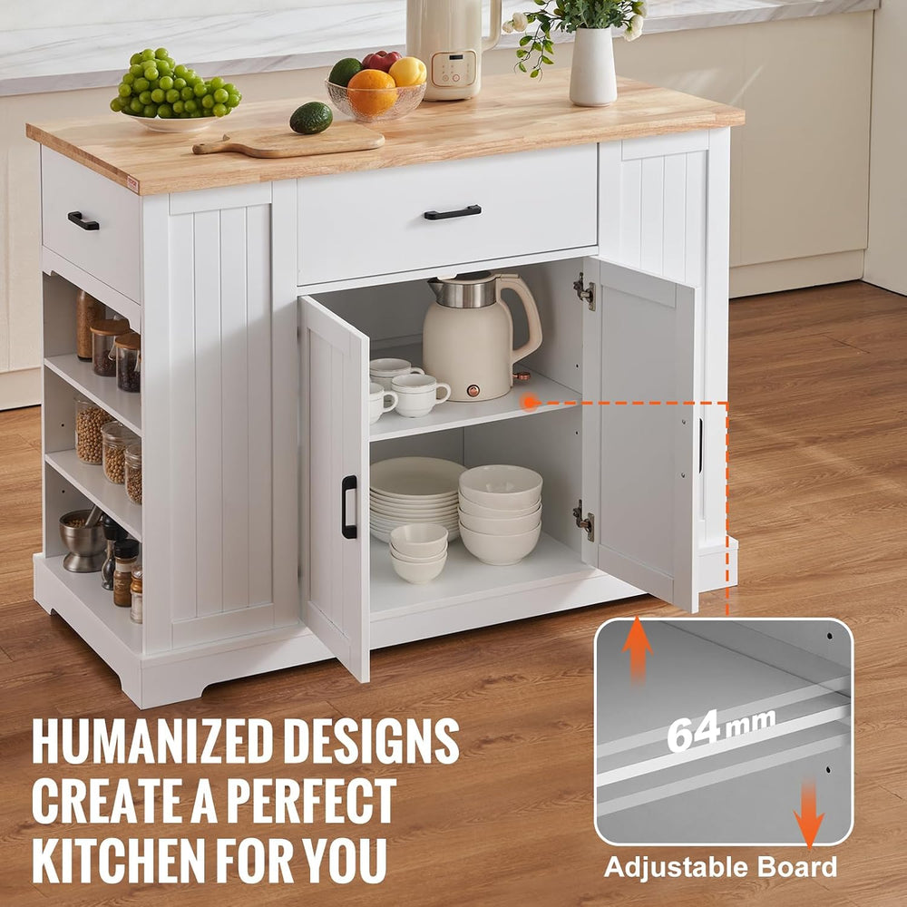 VEVOR 46" Wood Top Breakfast Bar with Storage Cabinet, Farmhouse Kitchen...