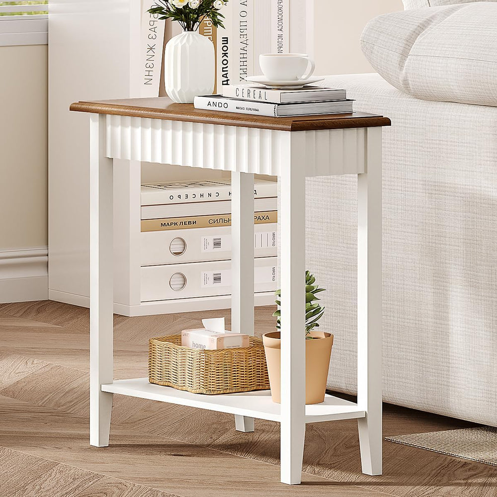 ChooChoo Wedge End Table, Narrow Triangle Side Table with 2-Tier Storage Shel...